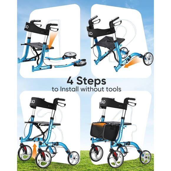 HEAO Rollator Walker for Seniors, Rolling Walkers with Cup Holder and 10" Wheels - Picture 4 of 12